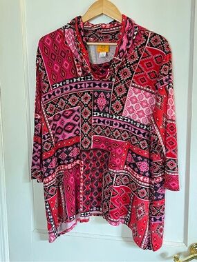 Ruby Rd. Red and Pink Cowl Neck Top